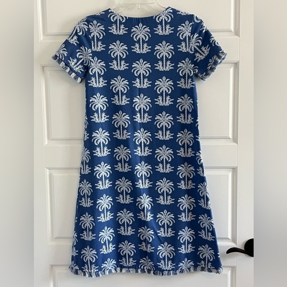 Spartina 449 Island Blue Oyster Alley Palm Tree Sheath Dress Fringe XS Beachy - Picture 7 of 12